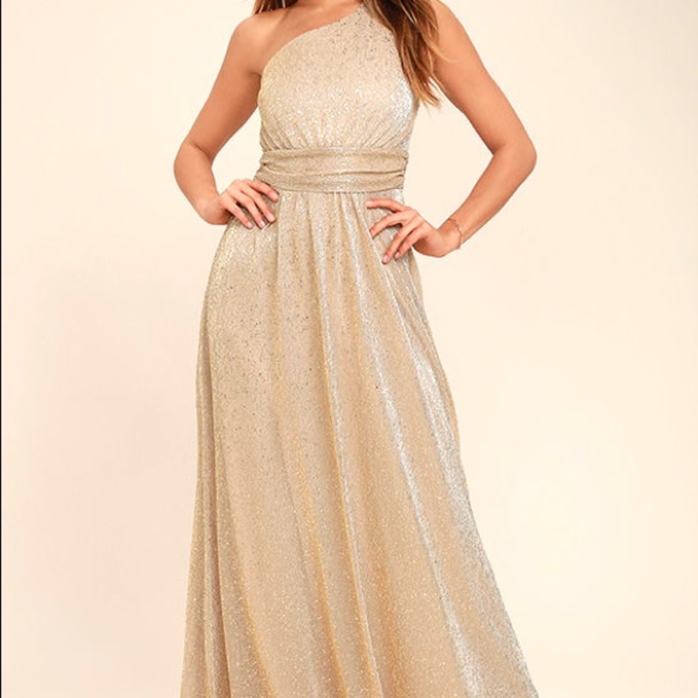 GOLD ONE-SHOULDER MAXI DRESS